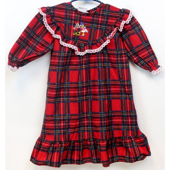 Vtg 90s Disney Plaid Classic Nightgown sz 2T Red Flannel Minnie Daisy Holiday - Picture 1 of 8